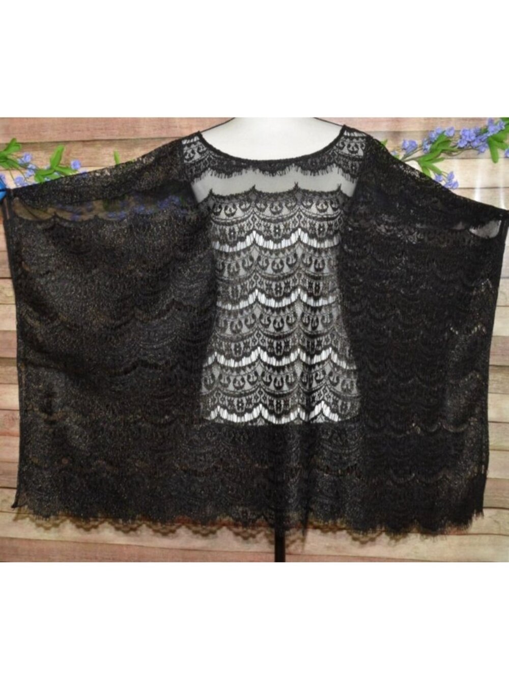 Catherines All Black Lace Poncho Top Blouse Cover Up Size 2X 3X Formal or Swim